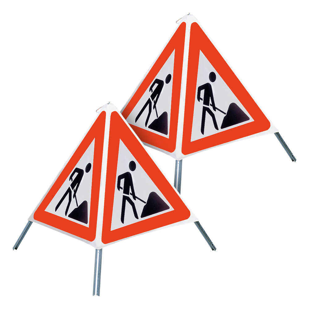 BIGPACK 2 x NISSEN Faltsignal Warnsymbol Baustelle, weiß tagesleuchtend, SL 70cm