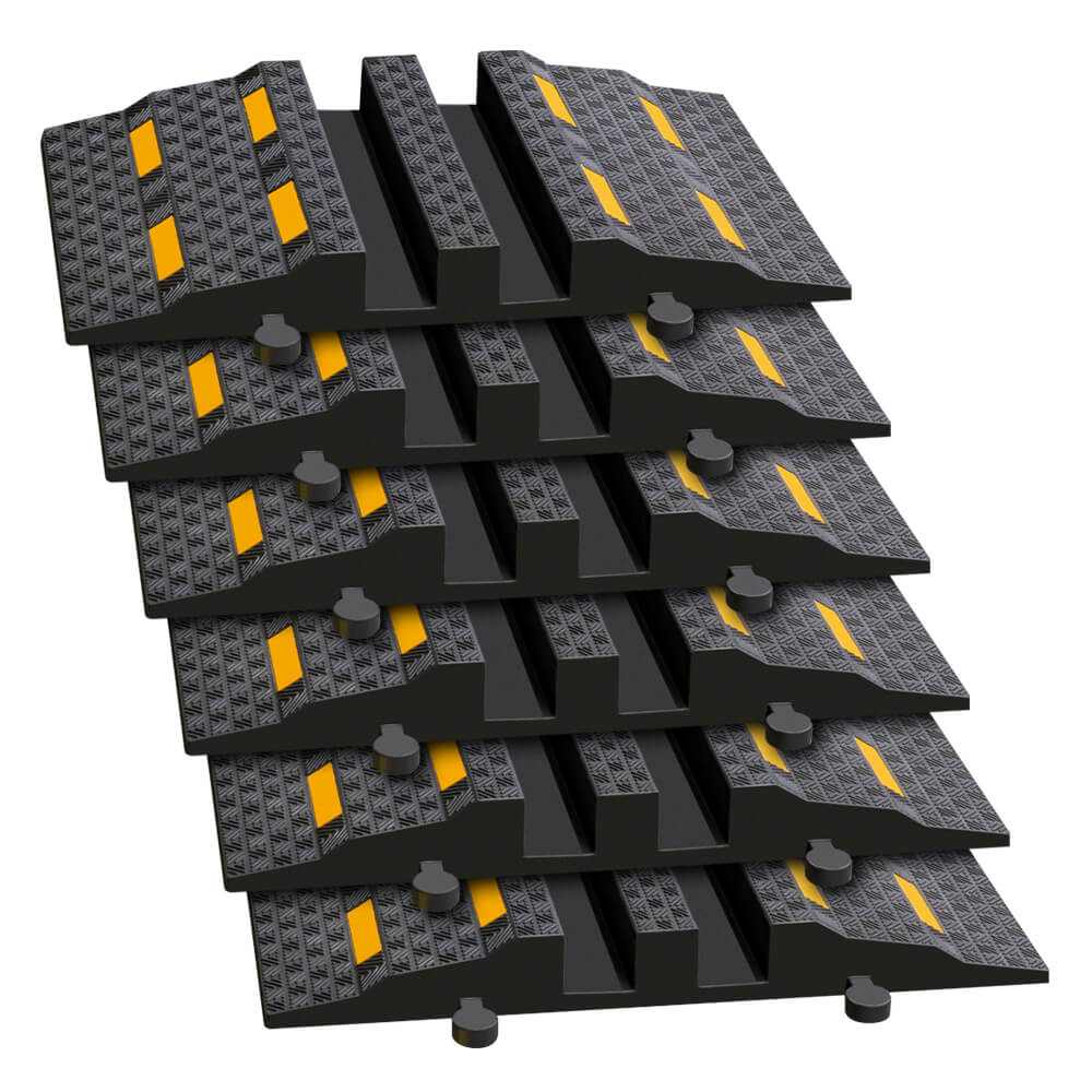 BIGPACK 6 x Kabelbrücke XXL, Vollgummi, bruchsicher, schwarz, 50 x 85 x 9 cm, Kabelführung, Schlauchbrücke, Kabelschutzbrücke, Kabeldurchgang