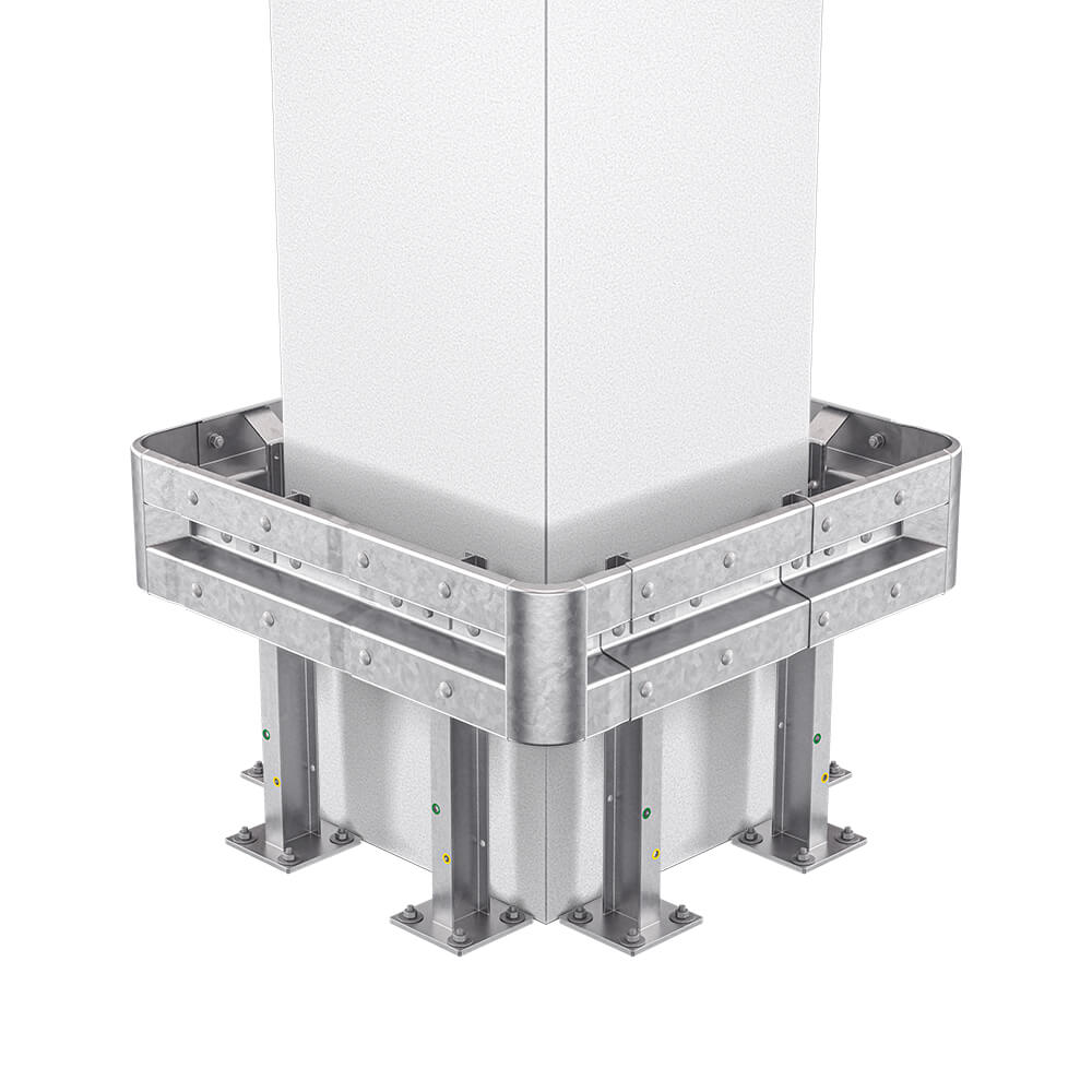 4-seitiges Säulenschutz-Komplett-Set M75-1SP, außen 124 cm, innen 75 cm, Stahl, B-Profil
