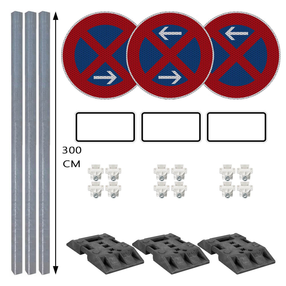Haltverbotzonen Set, Basic, A/M/E, rechts, 24-tlg., mobil, K1, RA2, Ø 60 cm, Halteverbot Schilder, Verkehrsschild