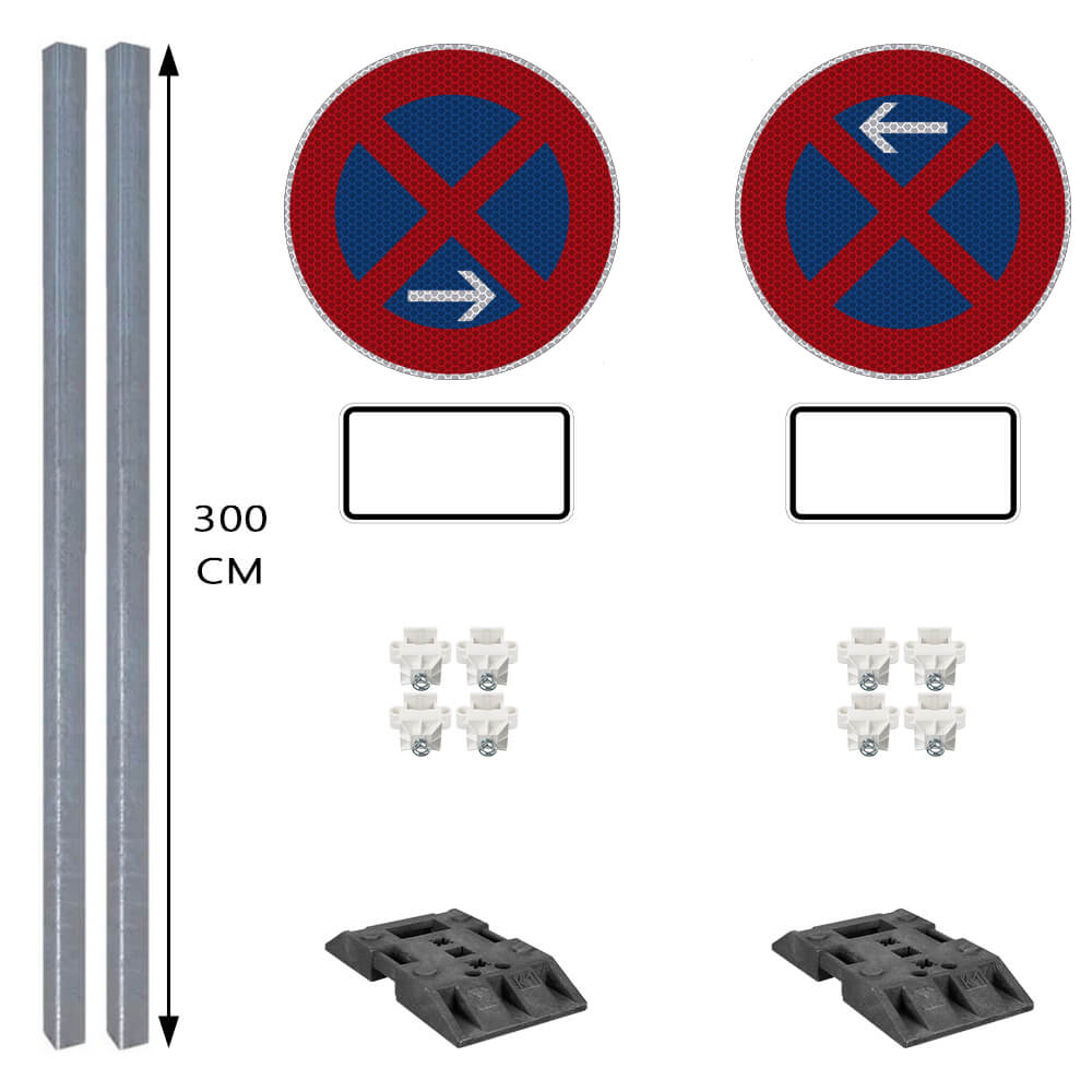 Haltverbotzonen Set, Basic, A/E, rechts, 16-tlg., mobil, K1, RA2, Ø 60 cm, Halteverbot Schilder, Verkehrsschild
