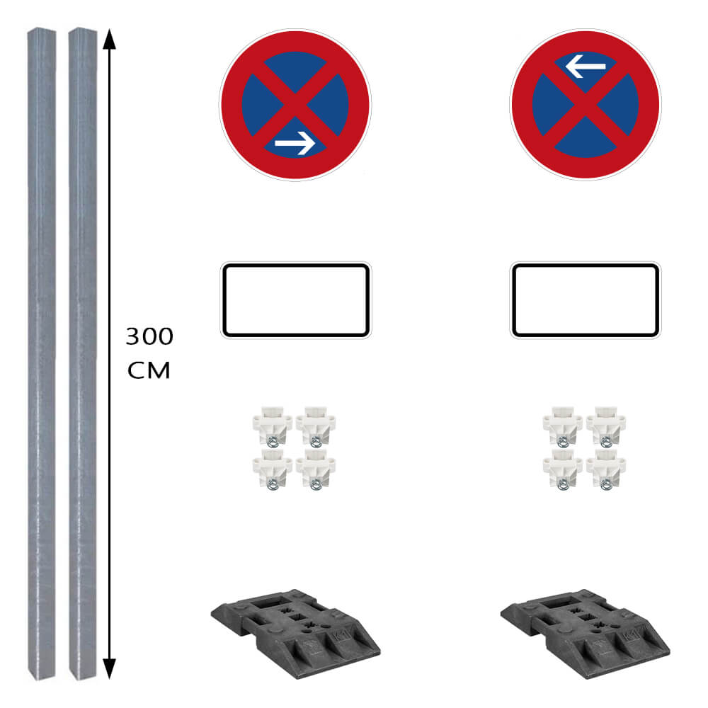 Haltverbotszonen Set, Basic, A/E, rechts, 16-tlg., mobil, K1, RA1, Ø 42 cm, Halteverbot Schilder, Verkehrsschild