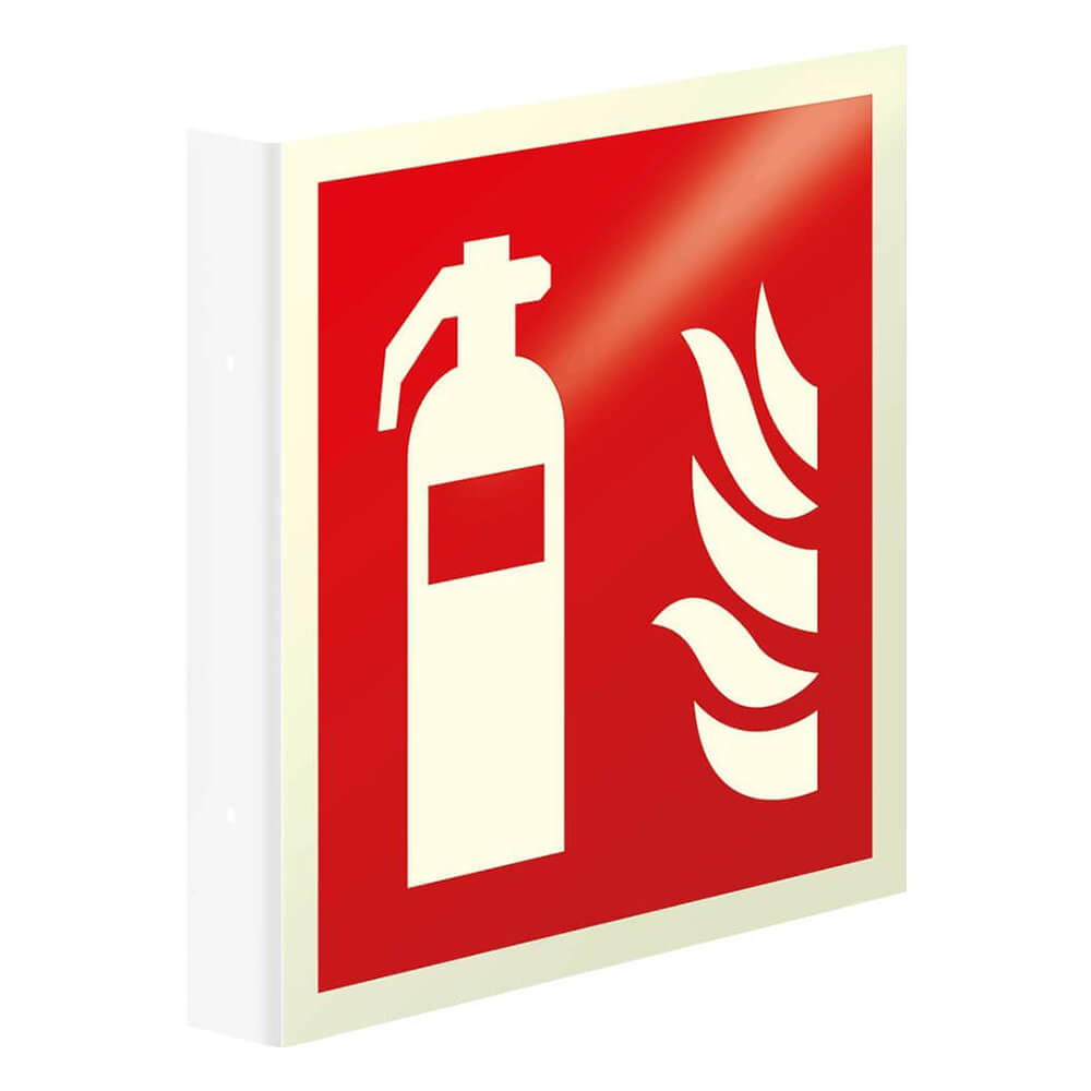 Brandschutzzeichen Feuerlöscher, Fahnenschild, nachleucht., Kunstst., 20 x 20 cm