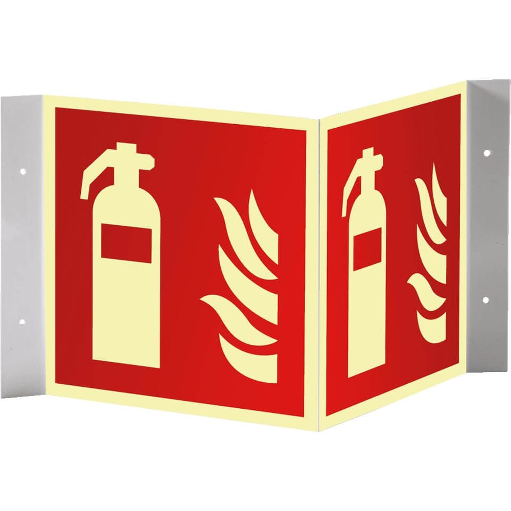 Brandschutzzeichen Feuerlöscher, Nasenschild, r/w, nachleucht., Alu, 20 x 20 cm