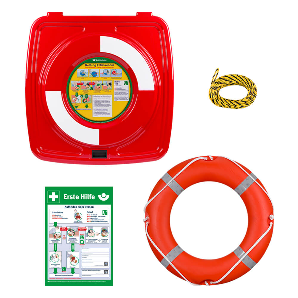 Rettungsring-Set 3-teilig, mit Wandgehäuse und Rettungsleine