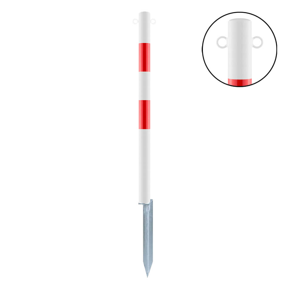 ROBUSTO Absperrpfosten, rot/weiß, zum Einschlagen, Stahl, Ø 6 cm, 100 cm