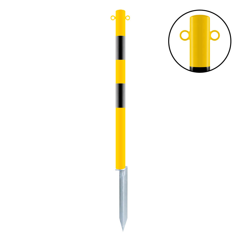 ROBUSTO Absperrpfosten, gelb/schwarz, zum Einschlagen, Stahl, Ø 6 cm, 100 cm