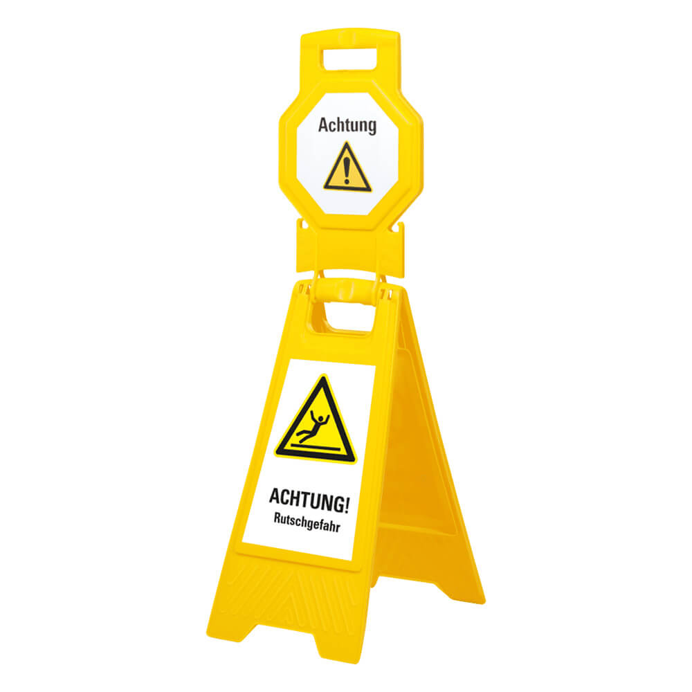 Warnaufsteller ACHTUNG! Rutschgefahr, Warnsymbol, klappbar, gelb, 1,4 kg, 100 cm, Warnschild, Schild