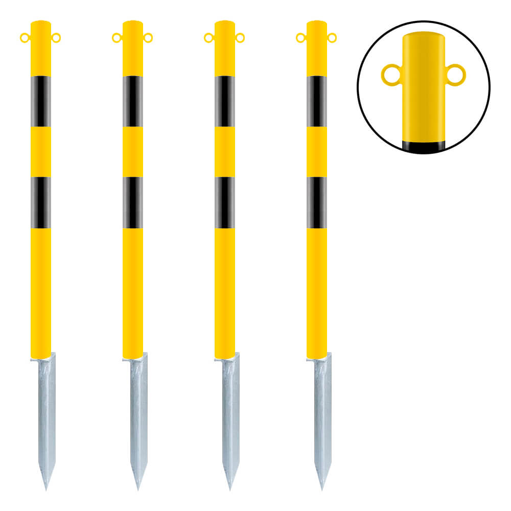 BIGPACK 4x ROBUSTO Absperrpfosten, gelb/s, zum Einschlagen, Stahl, Ø 6cm, 100cm