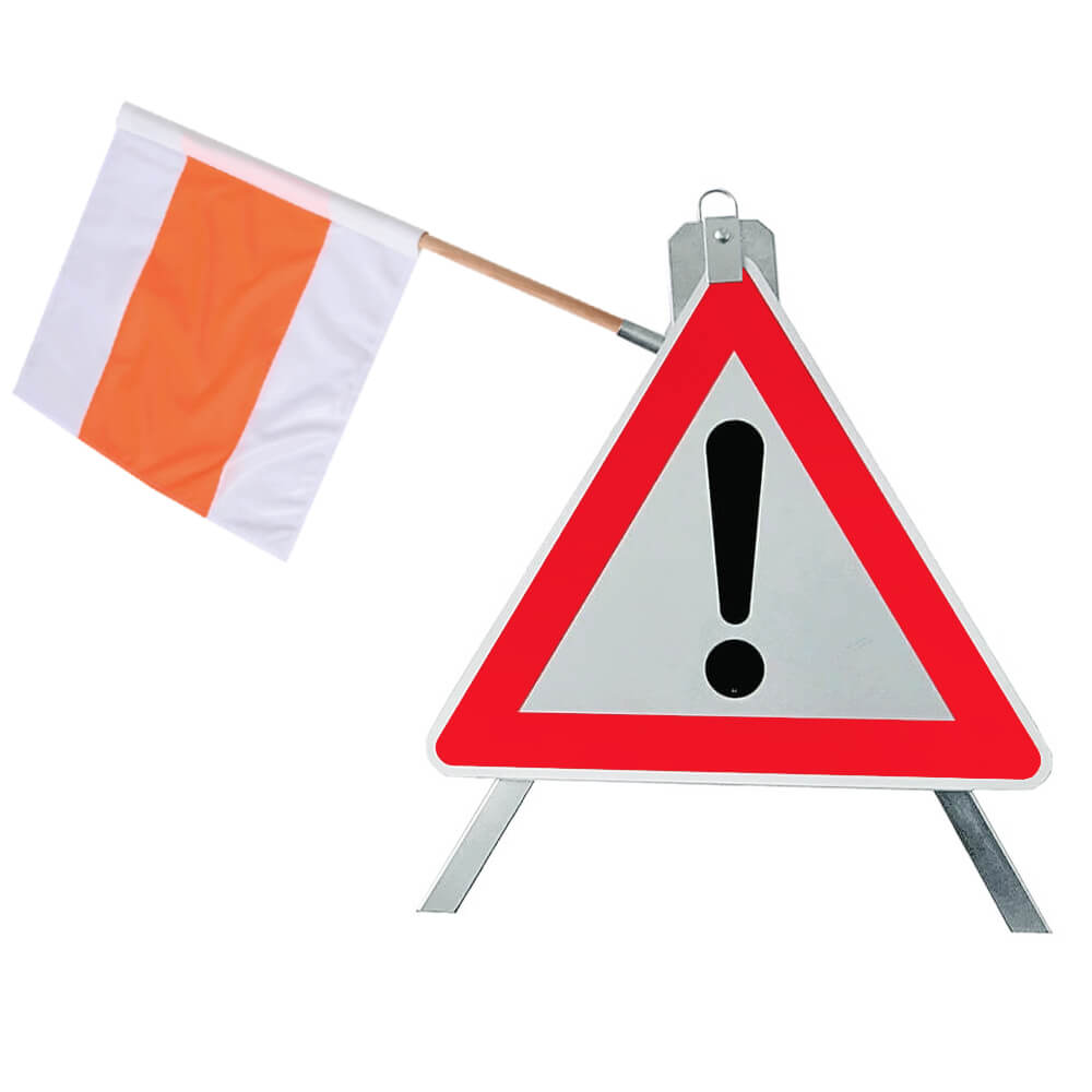 ROBUSTO Schilderhalter-Set Vario Maxi, RA1-Verkehrszeichen 101 + Warnflagge, Schilder-Set