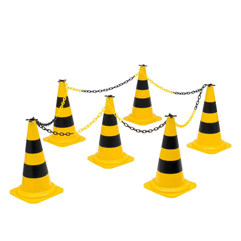 Leitkegel-Set Tag, 6 Pylonen, 10 m Kette, schwarz/gelb, 50 cm