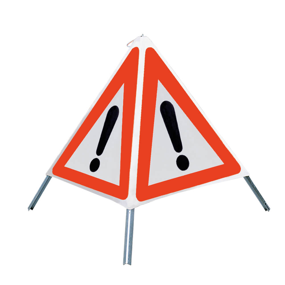 NISSEN Faltsignal mit Warnsymbol Gefahrenstelle, weiß tagesleuchtend, SL 70 cm, Faltdreieck, Warnpyramide, Triopane