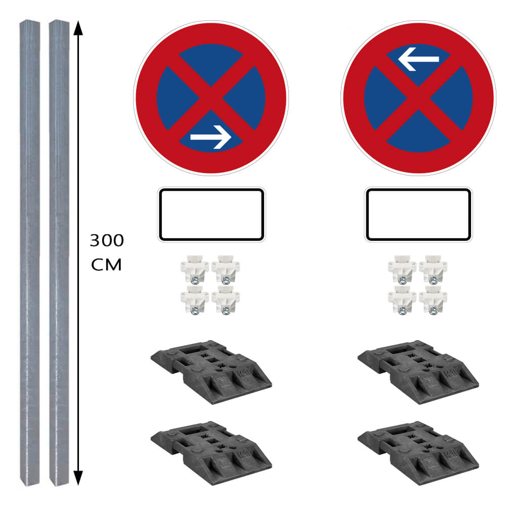 Haltverbotszonen Set, StVO/RSA, A/E, rechts, 18-tlg., mobil, K2, RA1, Ø 60 cm, Halteverbot Schilder, Verkehrsschild