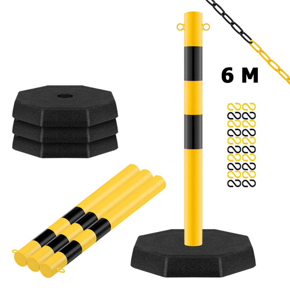 4x ROBUSTO Kettenpfosten-Set STAHL, g/s, Ø 6 cm, 100 cm, mit 6 m Stahlkette