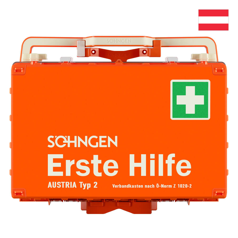 SÖHNGEN Erste-Hilfe-Koffer DYNAMIC-GLOW L, orange, Wandhalterung, Ö-Norm Typ 2, Verbandskasten, Notfallkoffer, Erste Hilfe Kasten