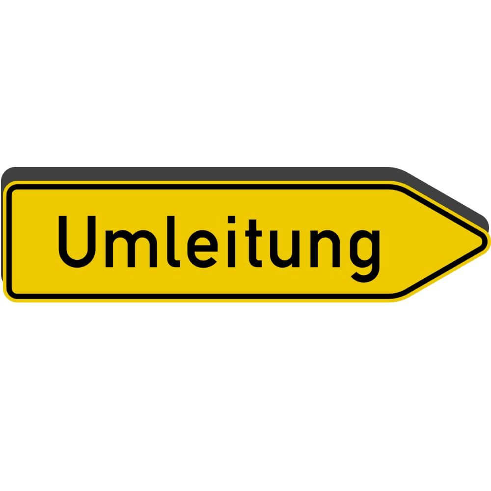 Richtzeichen VZ 454-40, Umleitungswegweiser, doppelseitig, RA, 125 x 35 cm, Umleitungsschild, Verkehrszeichen Umleitung, Schild Umleitung
