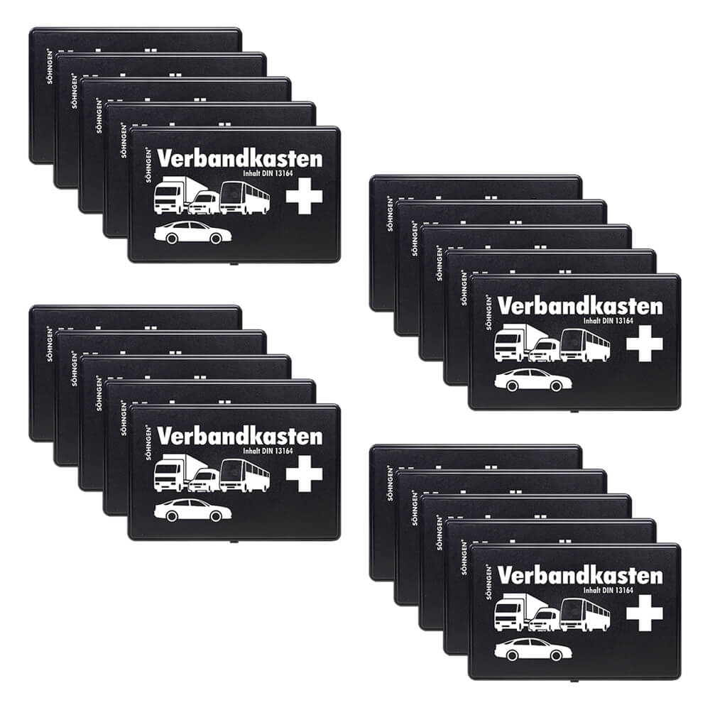 BIGPACK 20 x SÖHNGEN KFZ-Verbandkasten, schwarz, Kunststoff, DIN 13164