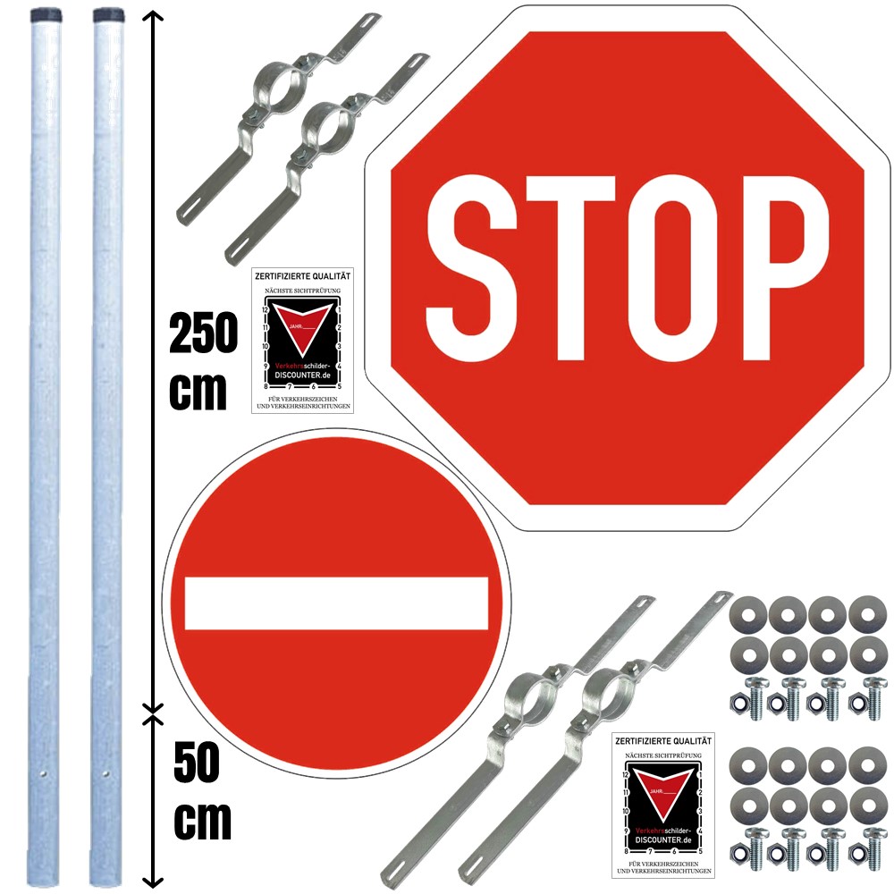Komplett-Set Einfahrt: Einfahrt verboten, STOP Schild und Einbetonier-Pfosten