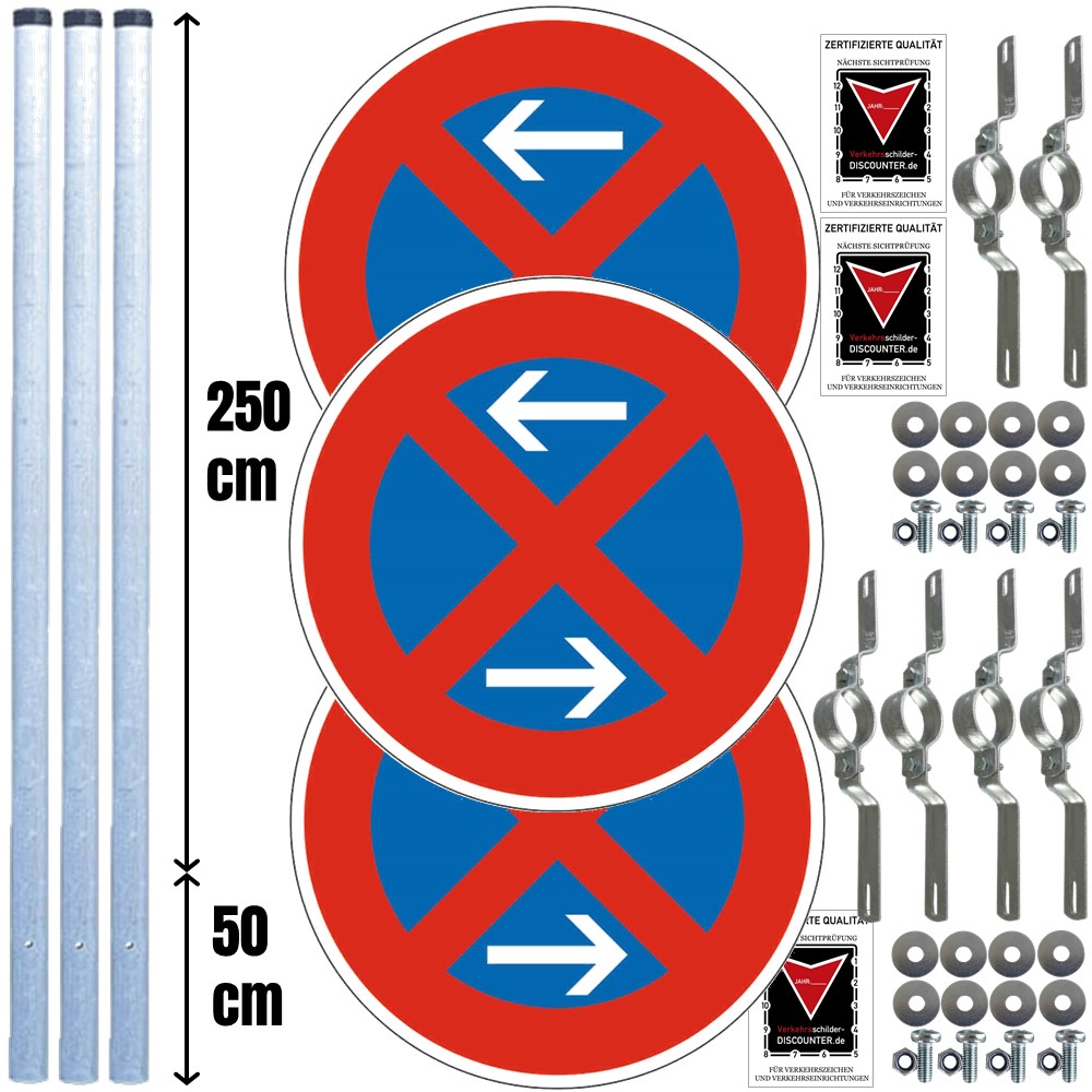 Haltverbotzonen Set, StVO/RSA, A/M/E, rechts, 18-tlg., fest, RA1, Ø 60 cm, Halteverbot Schilder, Verkehrsschild