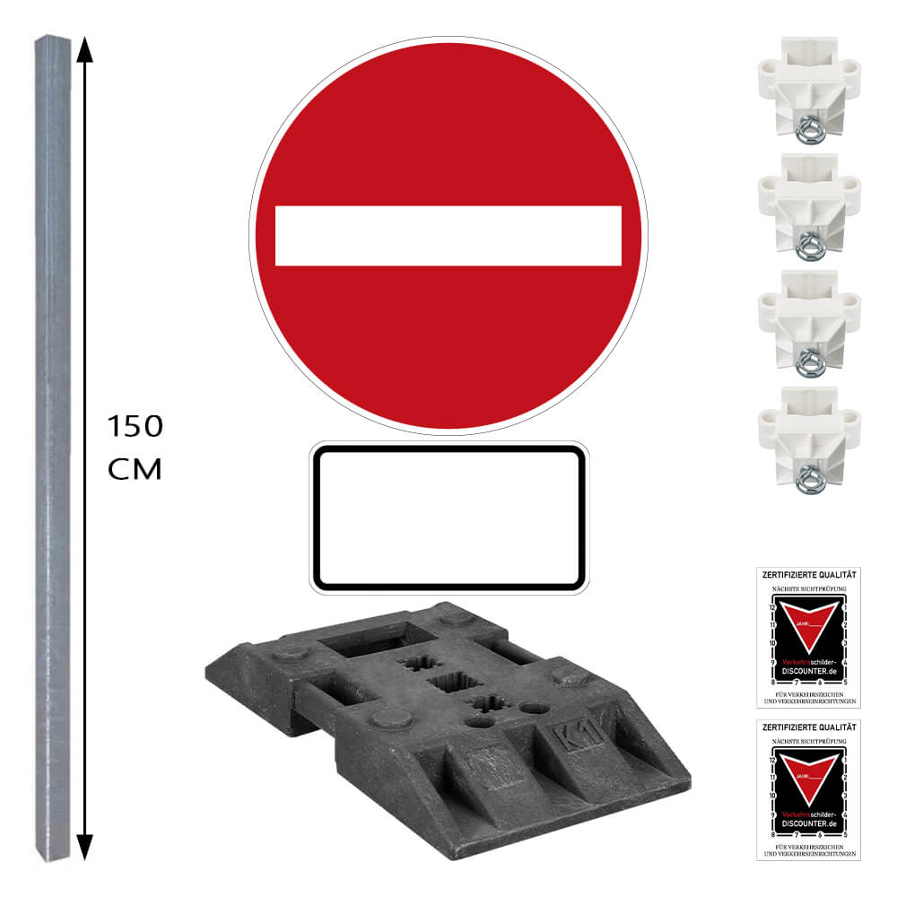 Komplett-Set VZ 267, Verbot der Einfahrt zum temporären Aufstellen, 1,5 m, Durchfahrt verboten Schilder-Set