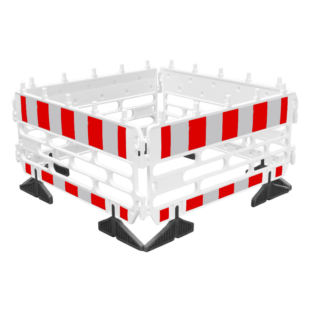 Schachtabsperrung, Schachtschutzgitter, 4-teilig, rot/weiß, RA1, 200 x 200 cm