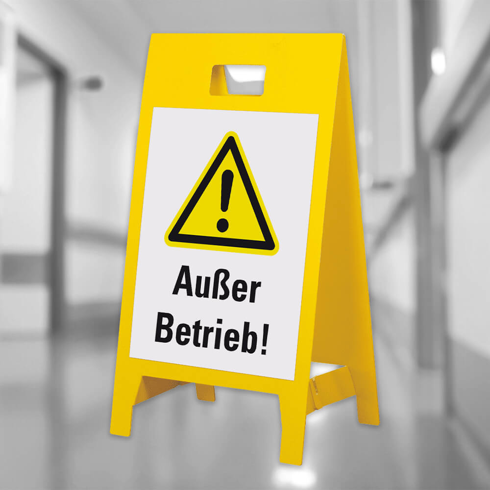 Warnaufsteller 'Außer Betrieb!', Warnsymbol, beidseitig, gelb, 0,3 kg, Warnschild, Schild