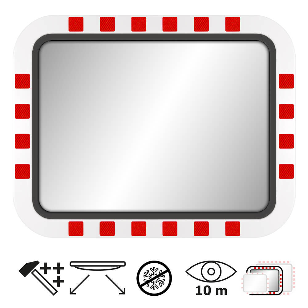 Edelstahl-Verkehrsspiegel IceFree ECO, Kunststoffrahmen, rot/weiß, 80 x 60 cm