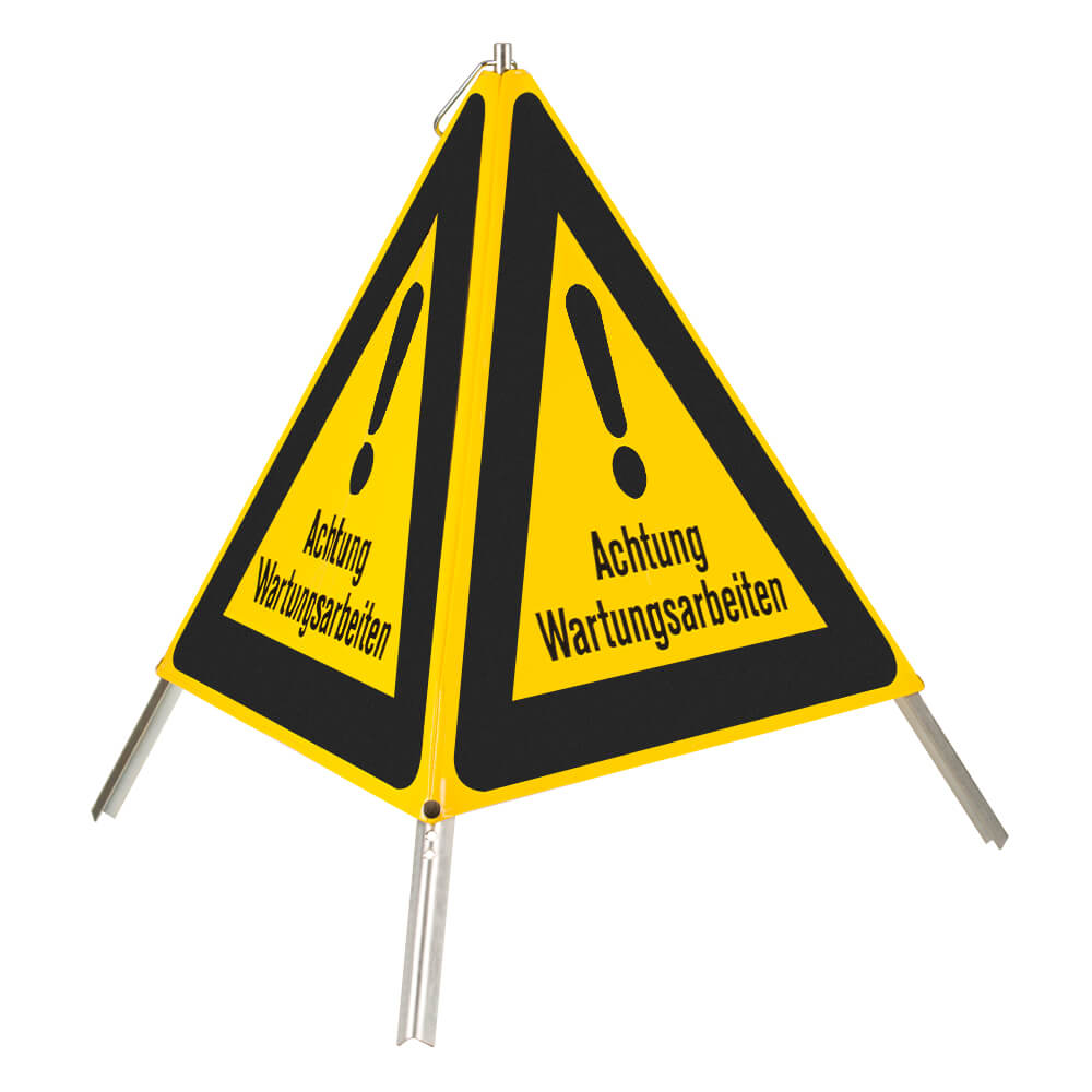 NISSEN Faltsignal Achtung Wartungsarbeiten, gelb/schwarz, SL 70 cm, Faltdreieck, Warnpyramide, Triopane