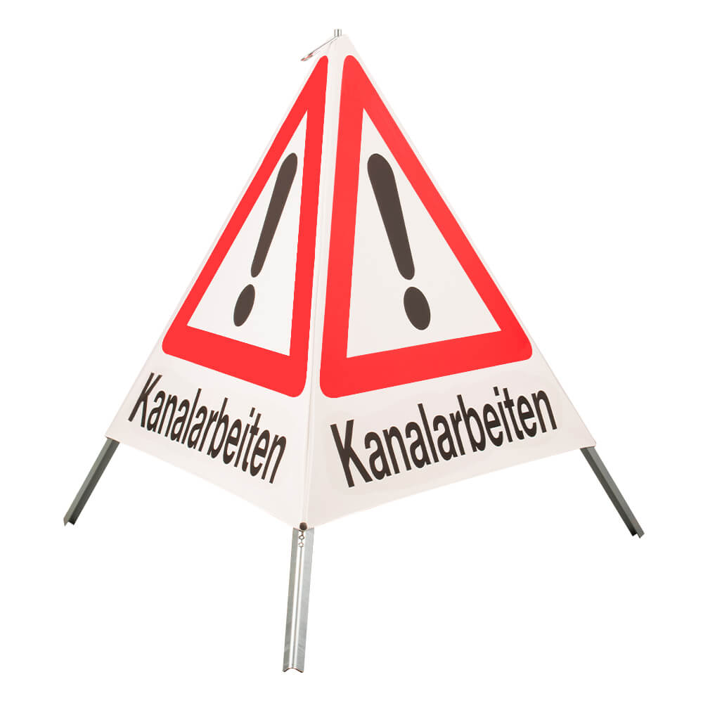 NISSEN Faltsignal mit Warnsymbol Kanalarbeiten, weiß tagesleuchtend, SL 112 cm, Faltdreieck, Warnpyramide, Triopane