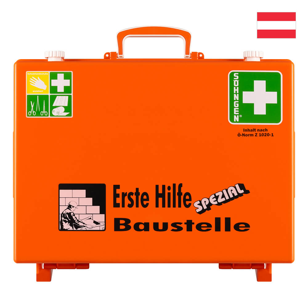 Söhngen Erste-Hilfe-Koffer Baustelle, Wandhalterung, orange, ÖNORM Z 1020 Typ 1