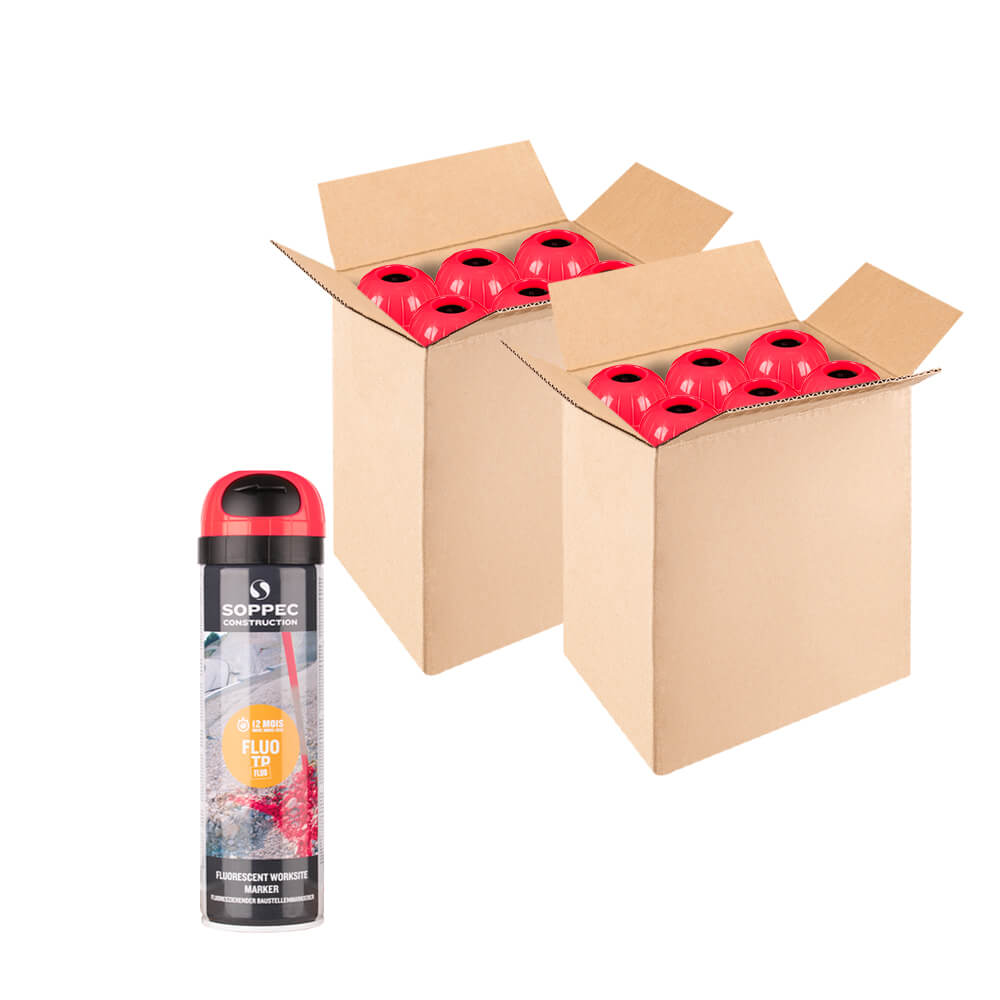 12 Dosen SOPPEC Fluo TP Markierfarbe, rot, langfristig, 500 ml