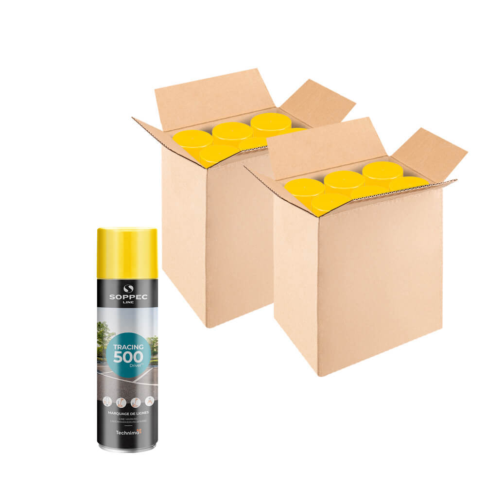 12 Dosen SOPPEC Bodenmarkierfarbe TRACING, gelb, 500 ml Spraydose