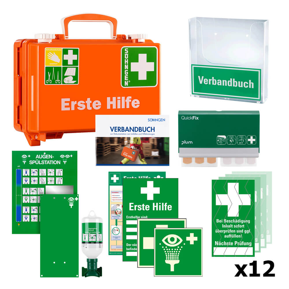 XXL Erste-Hilfe-Set DIN 13157, inkl. Augenspülstation, Pflasterspender & Co., Augennotdusche, Augenspülflasche, Augenspülung