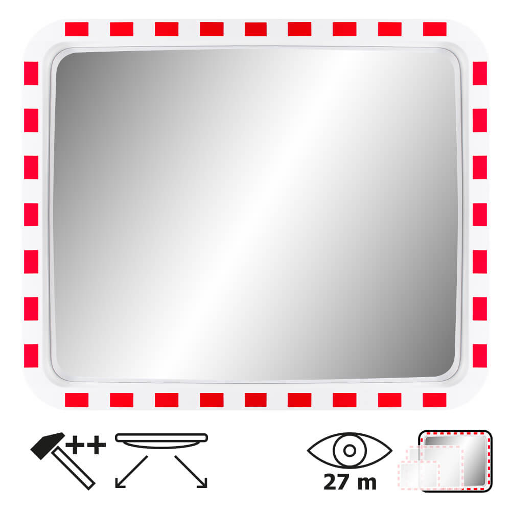 MIRAC Verkehrsspiegel ULTRA, Polycarbonatglas, rot/weiß, rechteckig, 100 x 80 cm