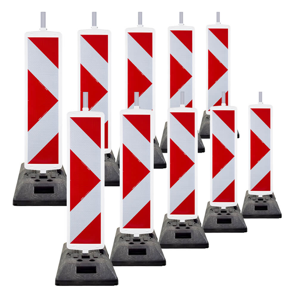 BIGPACK 10 x Pfeilbaken-Set K1-Fuß, StVO/RSA, rechts/linksweisend, 1-seitig, RA2, Warnbake, Sicherheitsbake, Leitbaken