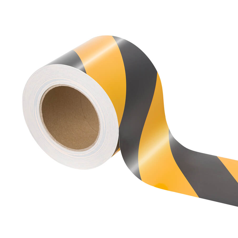 PVC-Warnmarkierungsband, linksweisend, gelb/schwarz, PVC, 10 cm, 33 m/Rolle