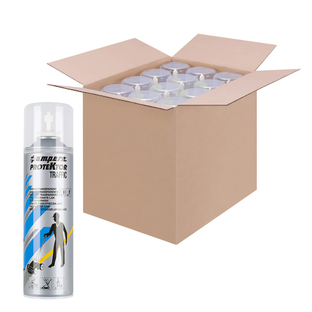 BIGPACK 12 x Schutzlack Protektor TRAFFIC, transparent, 500 ml Spraydose, Markierfarbe, Straßenmarkierungsfarbe, Markierungsspray, Baustellenspray