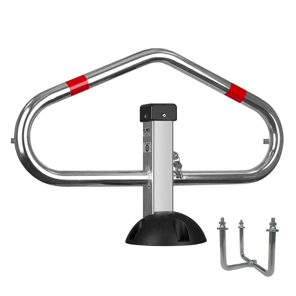 Parkplatzsicherung PARKY AR 100, gleichschließend, zum Einbetonieren, 50x73 cm, Parkplatzsperre klappbar, Parkplatz-Absperrung, Parkbügel