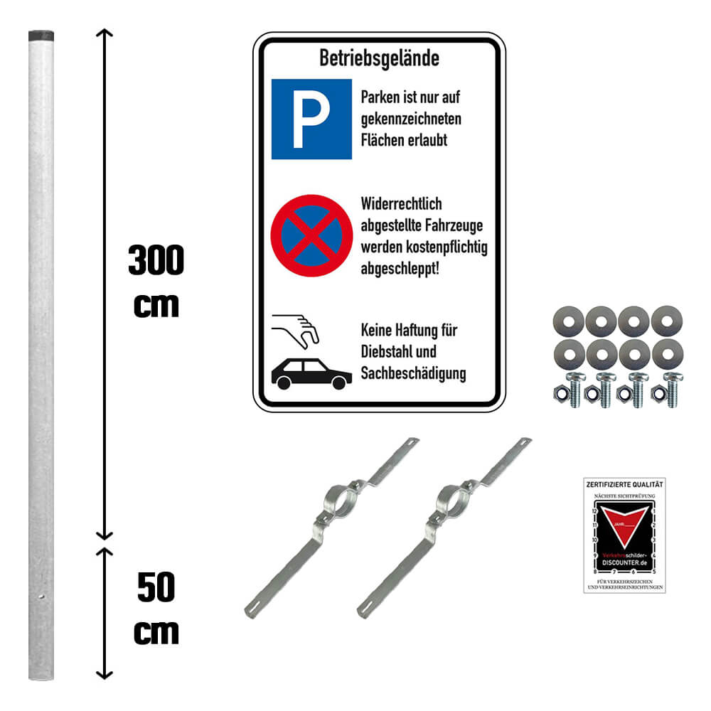 Kombischild Komplett-Set, Parkplatz, Halteverbot, keine Haftung, Alu, 60 x 90 cm